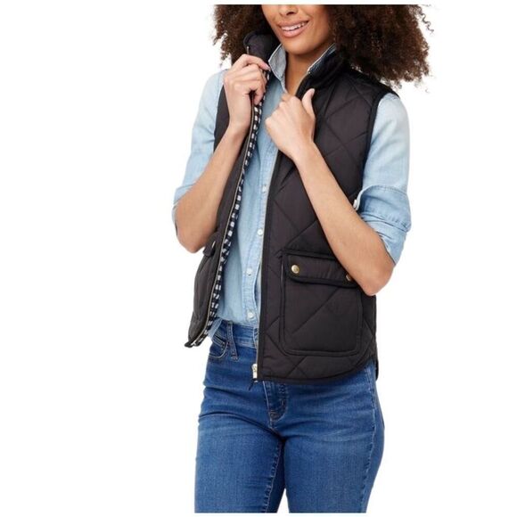 New! J.Crew Black Quilted Vest Sz M - Picture 2 of 6